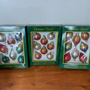 Hand Decorated Glass Ornaments vintage Commodore European in original boxes